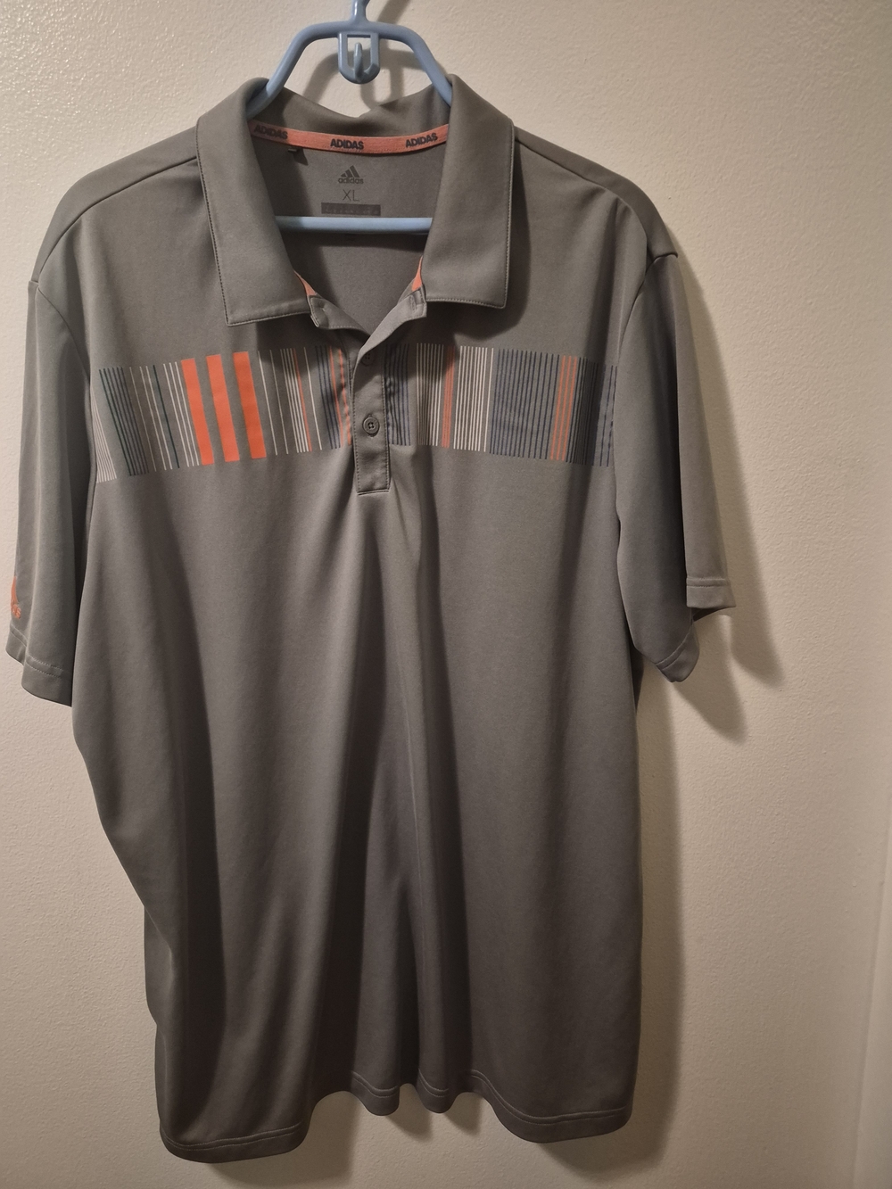 Adidas Men's Polo Shirt - Gray with Orange Accent